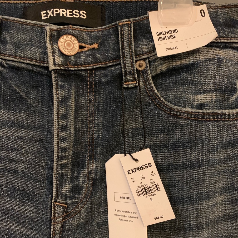 Express Girlfriend High Rise Distress Jeans Size 0 - Picture 3 of 6